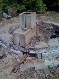 Rocket stove made of concrete blocks